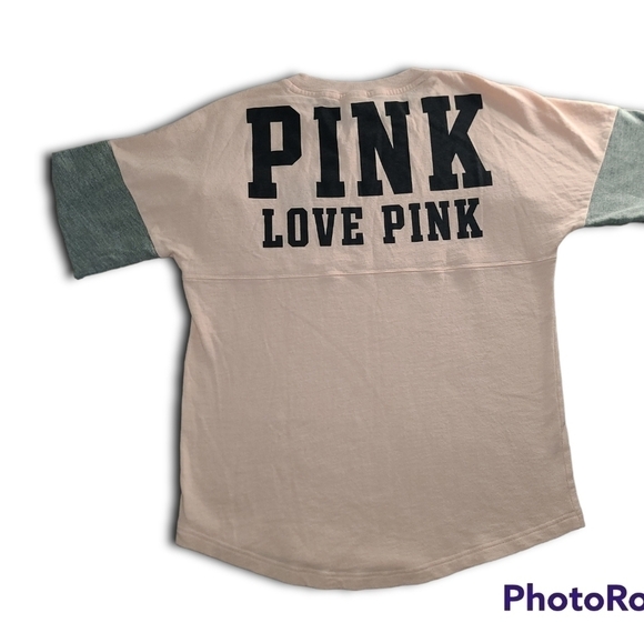 Vs PINK Pink Grey Black White Colorblock Crest Pullover Sweatshirt - Picture 3 of 3